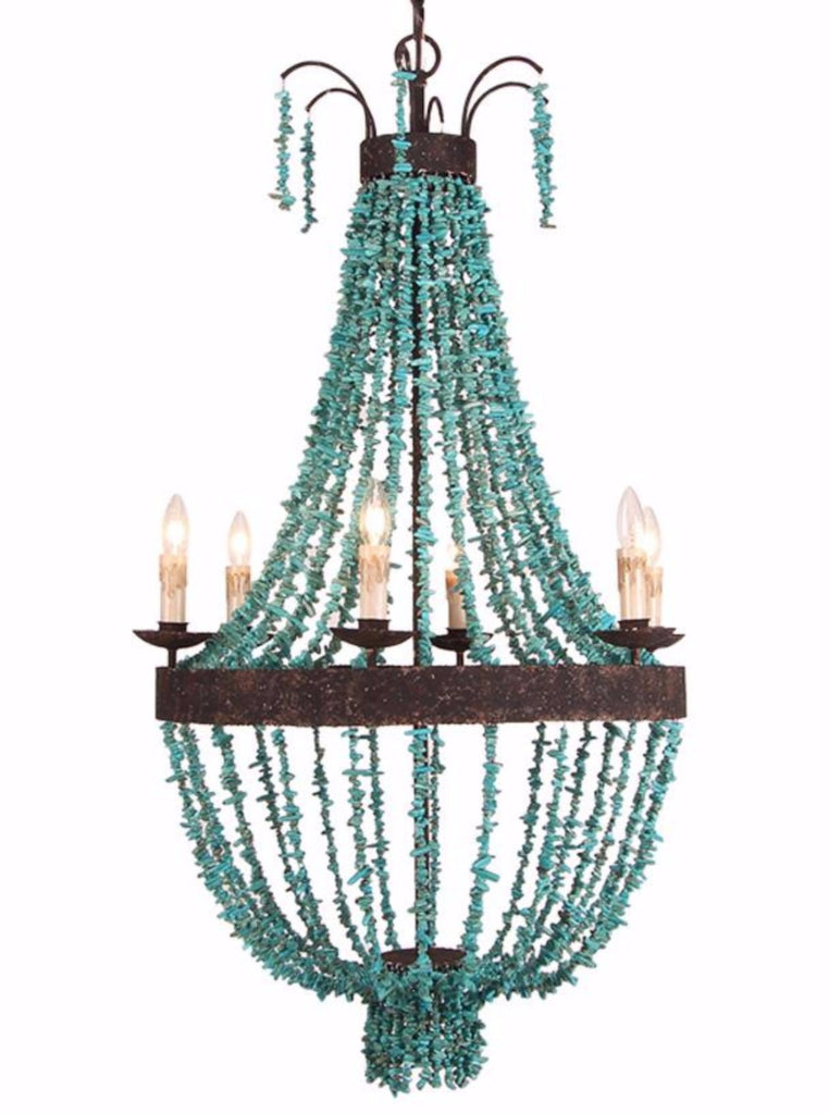 Taillefer - Turquoise Chip Beaded  Empire Chandelier - Au Courant Interiors