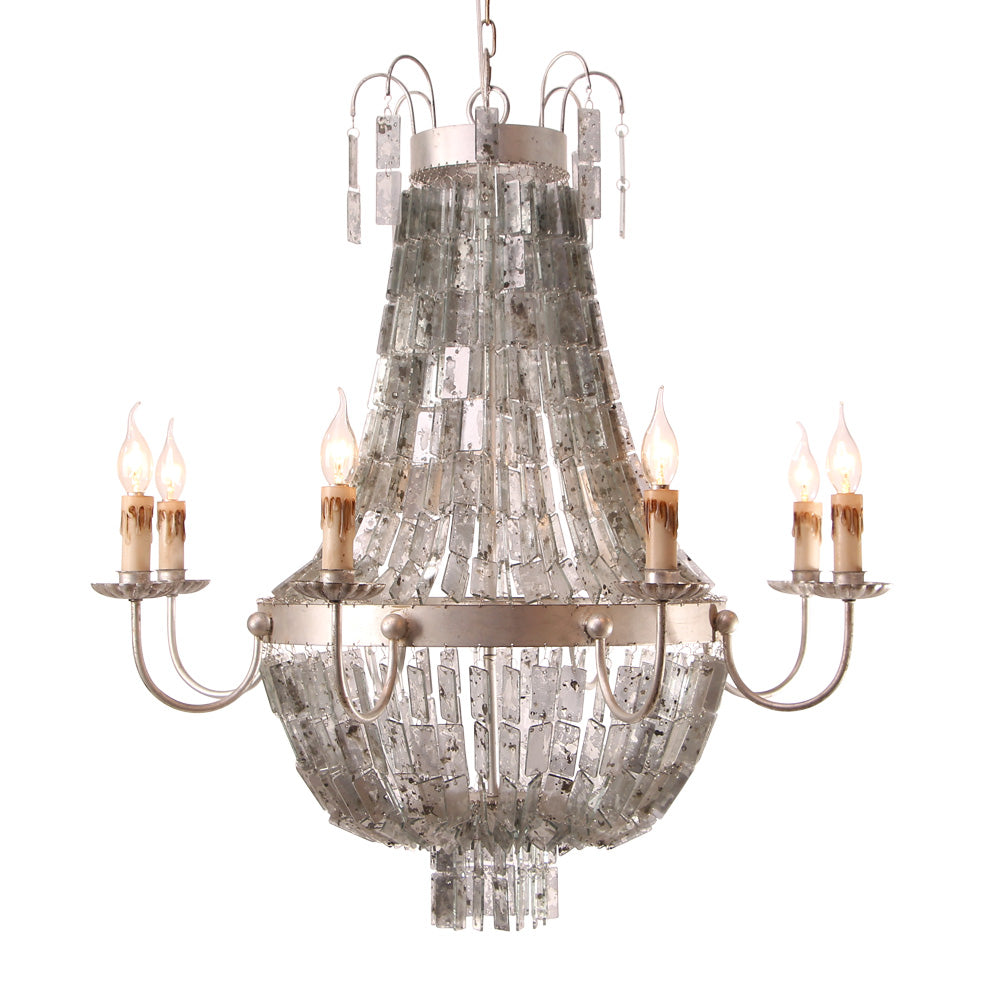 D'or - Mirrored Mercury Glass Beaded  Empire Chandelier - Au Courant Interiors