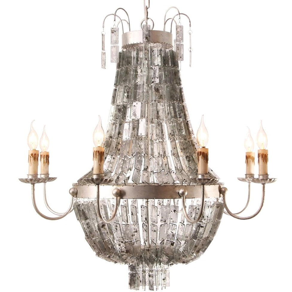 D'or - Mirrored Mercury Glass Beaded  Empire Chandelier - Au Courant Interiors