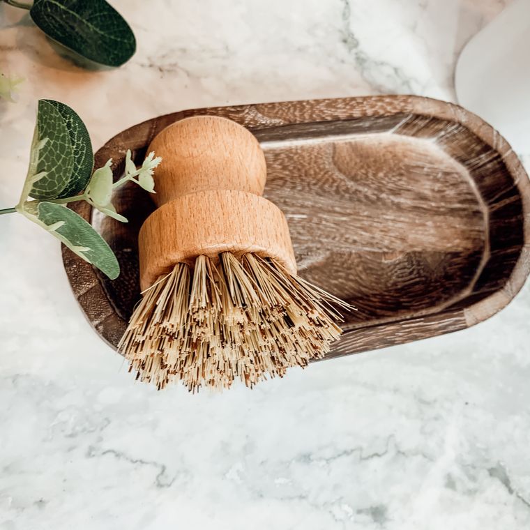 Wooden Dish Brush Natural Sisal Palm Bristles Dish Scrubber